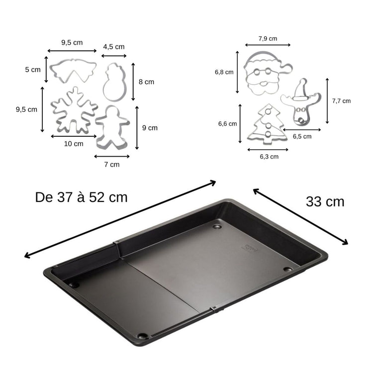 Plaque de four extensible de 36,5 à 52 x 33 cm et 7 emporte-pièces de Noël en inox Zenker Noël