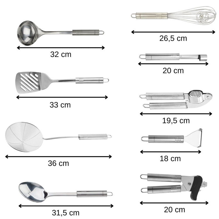 Ensemble de 9 ustensiles de cuisine inox Fackelmann Ovale