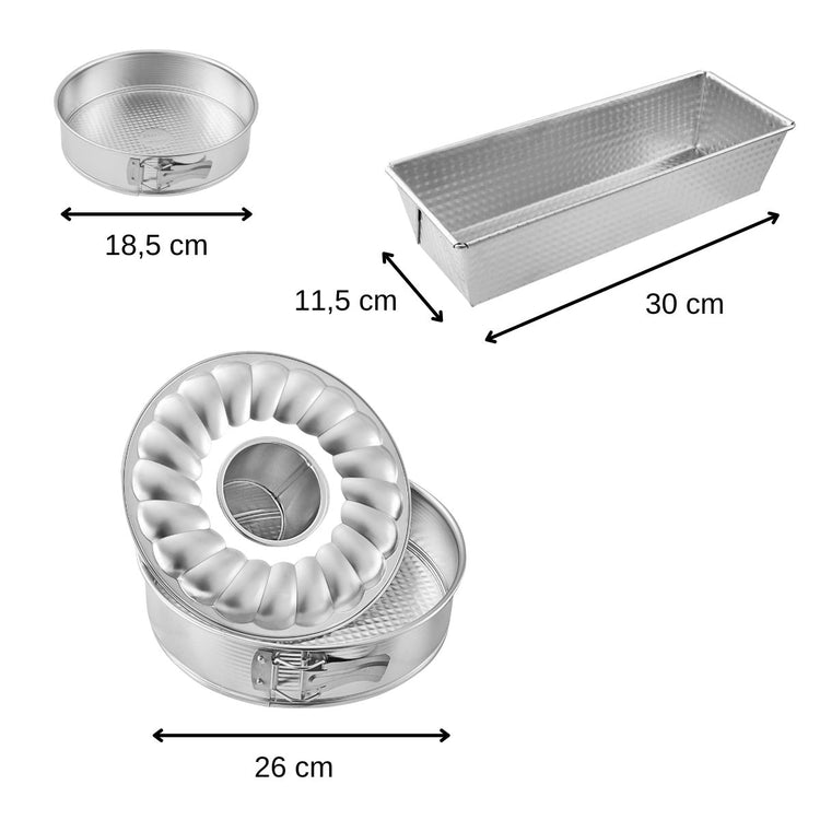 Ensemble de 3 moules à gâteaux avec moule à cakes + moule manqué + moule à manqué et savarin Zenker Silver