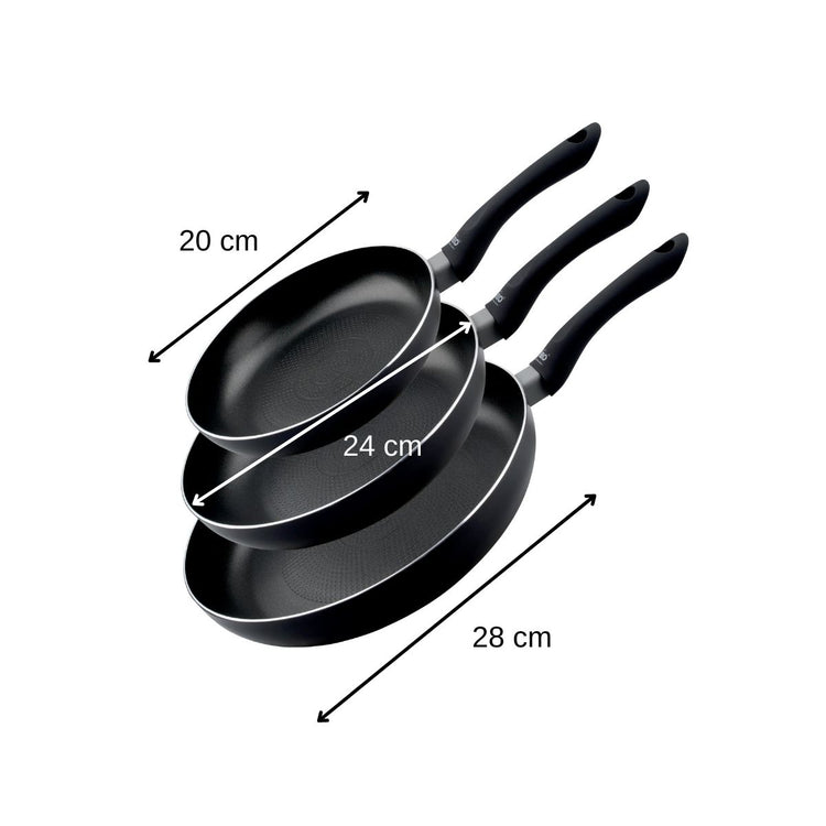 Set de 3 poêles à frire 20 cm 24 cm et 28 cm fond en nid d'abeille et doseur d'huile Elo Smart Life