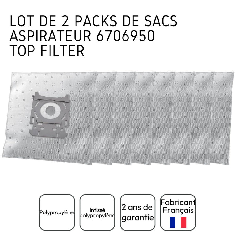 Lot de 2 packs de 8 sacs aspirateur 6706950 Philips Tornado Electrolux TopFilter