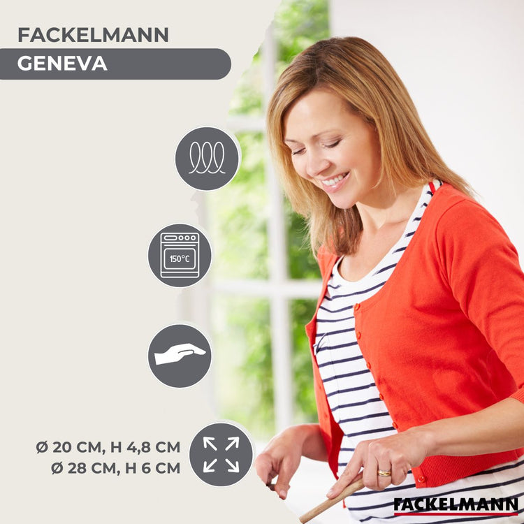 Set 2 poêles 20 et 28 cm en inox et 6 ustensiles Fackelmann Geneva