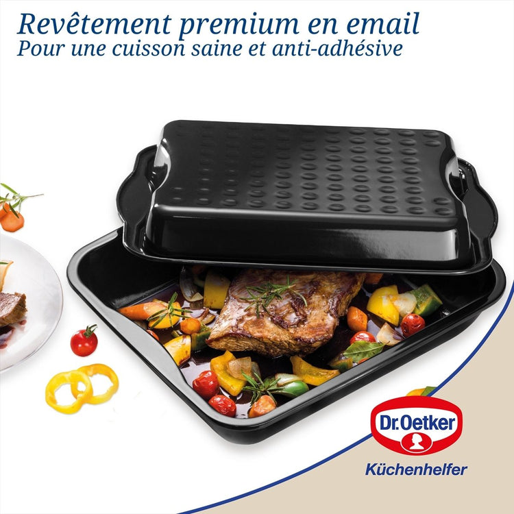 Ensemble de 2 Plats à four avec couvercle en acier émaillé 42 x 34 cm Dr. Oetker Back-Idee Kreativ