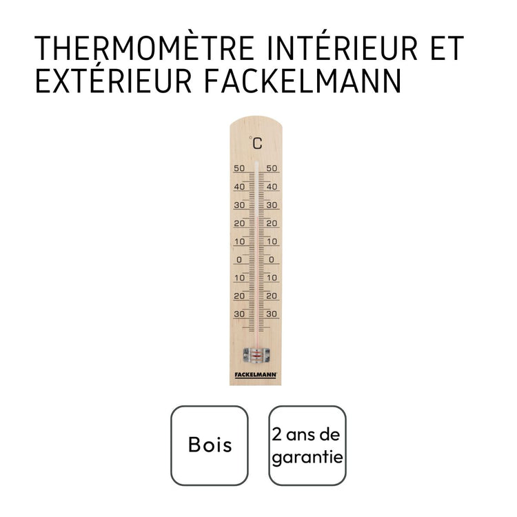 Ensemble de 2 Thermomètres intérieur et extérieur en bois Fackelmann Tecno