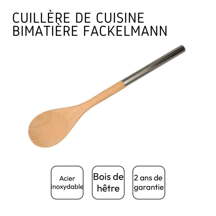 Ensemble de 2 Cuillères en bois manche inox 34 cm Fackelmann Boissellerie
