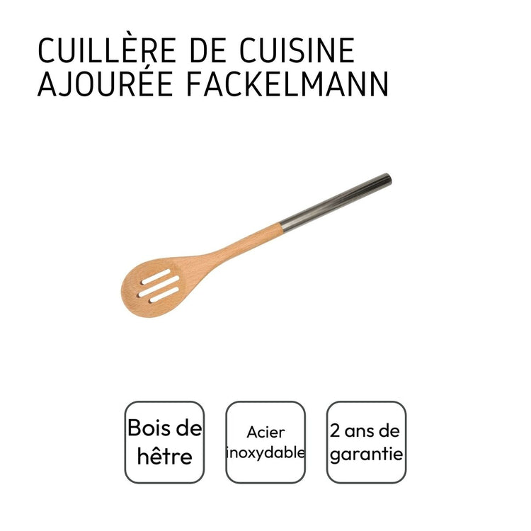Ensemble de 2 Cuillères en bois ajourée avec manche inox 34 cm en tout Fackelmann Boissellerie