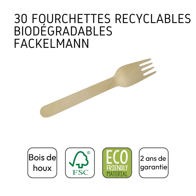 Set de 2 ustensiles de cuisine fourchette en bois Fackelmann Nature FSC