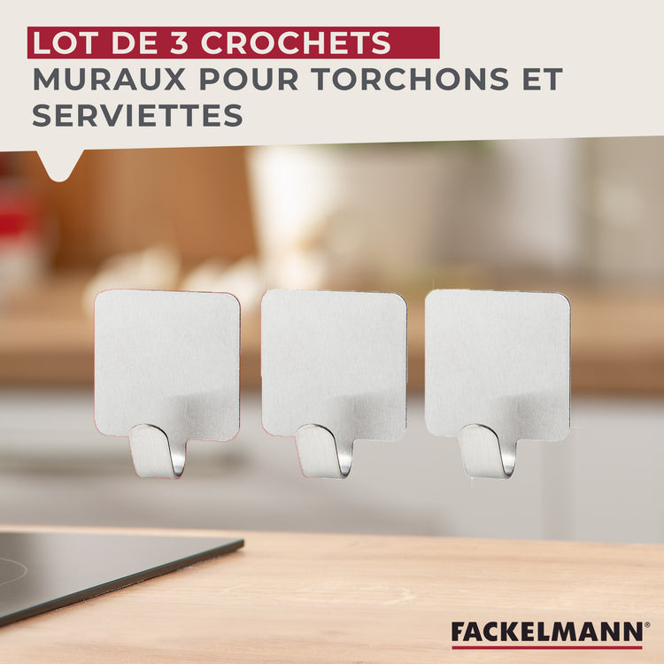 Ensemble de 6 crochets adhésifs carrés en acier inoxydable Fackelmann Tecno