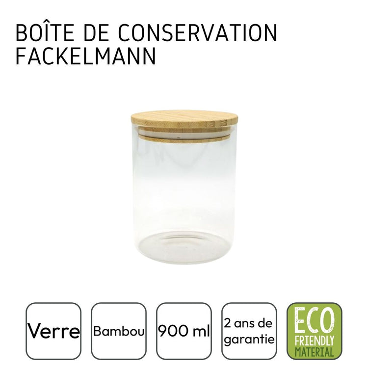 Ensemble de 2 Boîtes de conservation en verre 0,9L avec couvercle en Bambou Fackelmann Eco Friendly