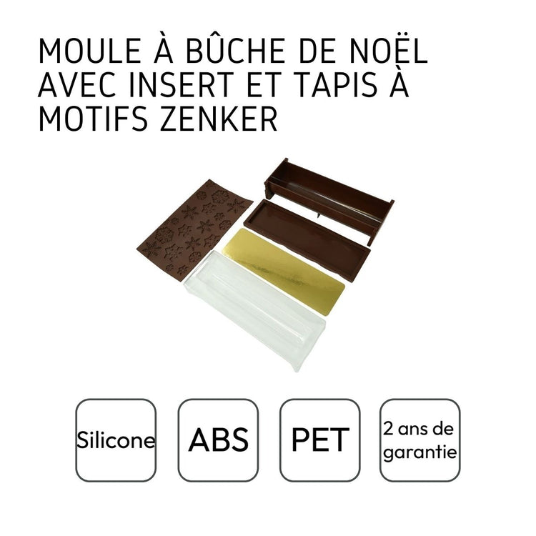 Ensemble de 2 Moules à bûche de Noël avec insert et plaque motif flocon de neige 30 x 8 cm Zenker Noël
