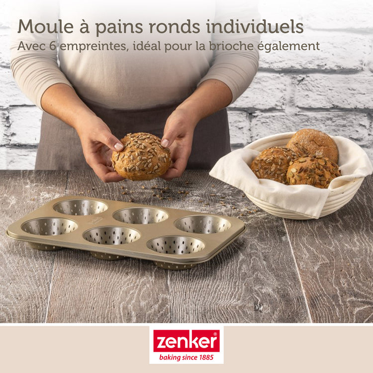 Ensemble de 2 Moules à petits pains individuels ronds 6 empreintes 33 x 22 cm Zenker Mojave Gold
