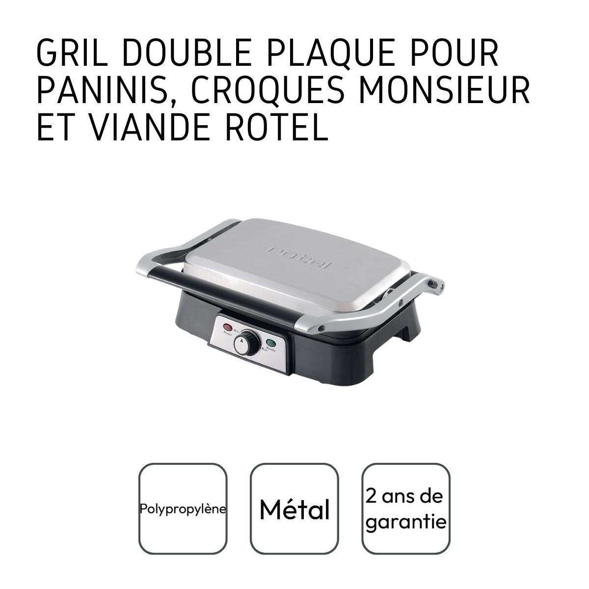 Grill à double plaque pour croque-monsieur, viande et panini Rotel
