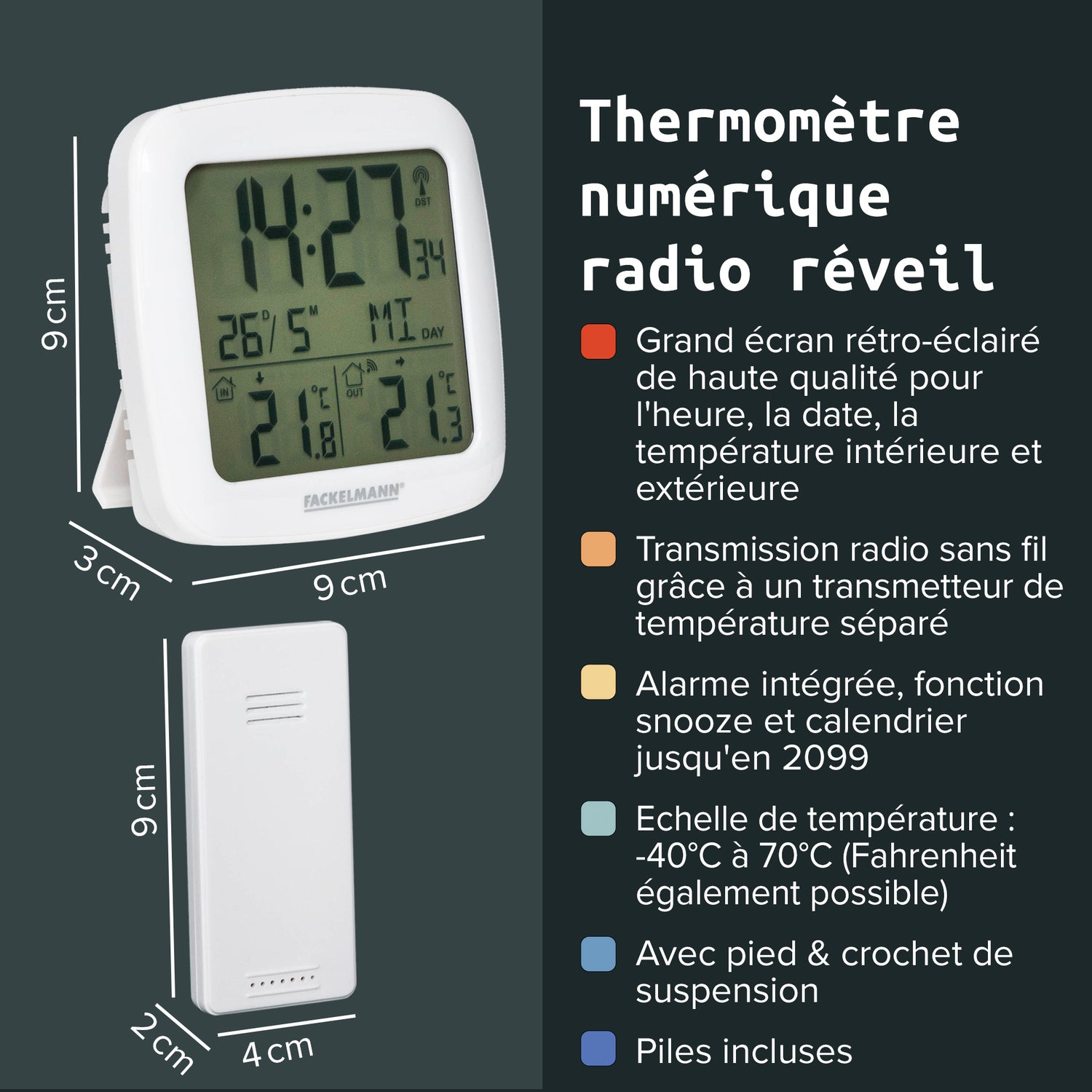 Thermomètre numérique radio-réveil Fackelmann Tecno