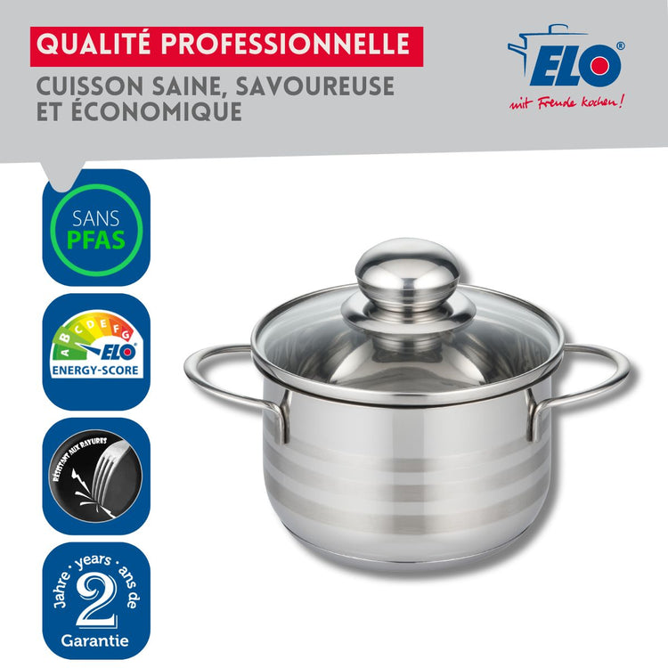 Faitout haut en acier inoxydable sans PFAS 16 cm Elo Brillant