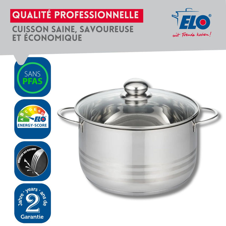 Faitout haut en acier inoxydable sans PFAS 24 cm Elo Brillant