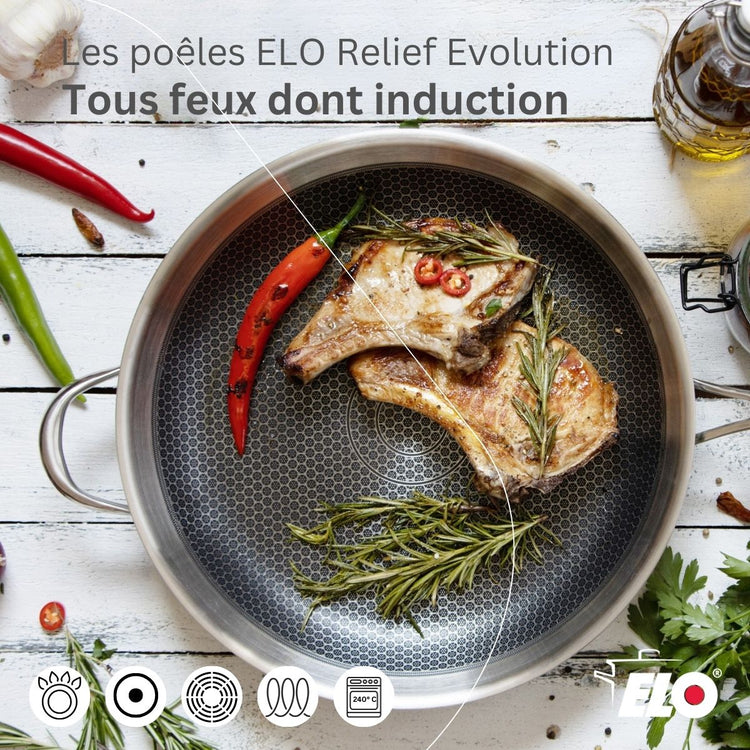 Poêle 32 cm en inox 18/10 Elo Relief Evolution