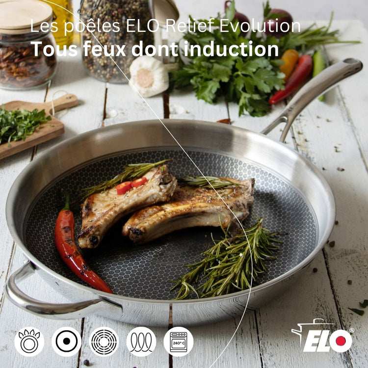 Poêle wok 30 cm en inox 18/10 Elo Relief Evolution