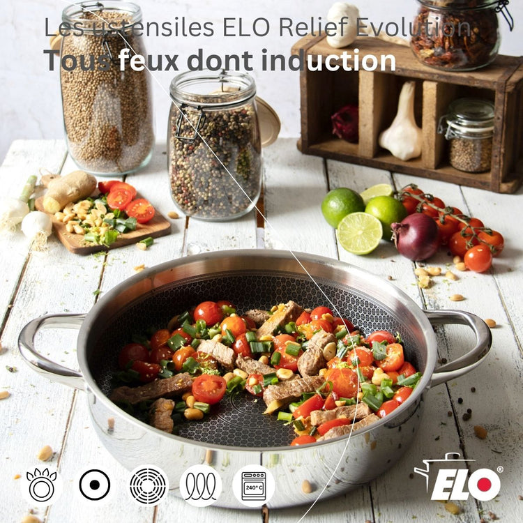 Sautoir 28 cm en inox 18/10 avec couvercle Elo Relief Evolution