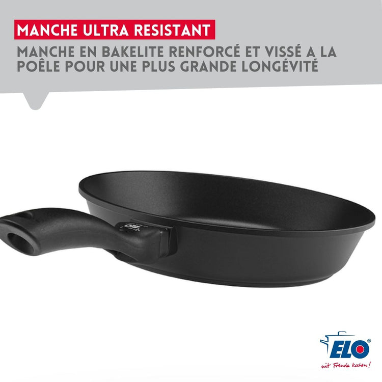 Ensemble de 3 poêles à frire et 3 couvercles en verre 20 cm 24 cm et 28 cm Elo Alucast