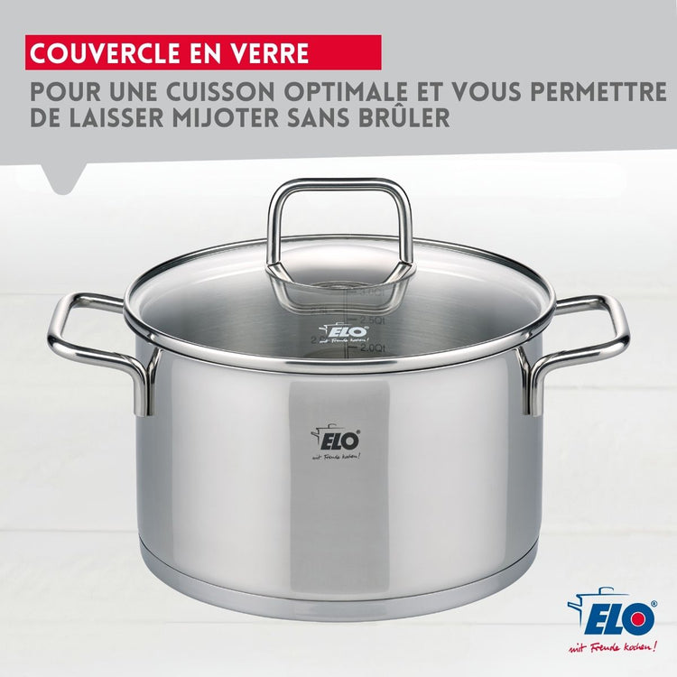 Marmite en inox avec couvercle en verre 16 cm Elo Citrin