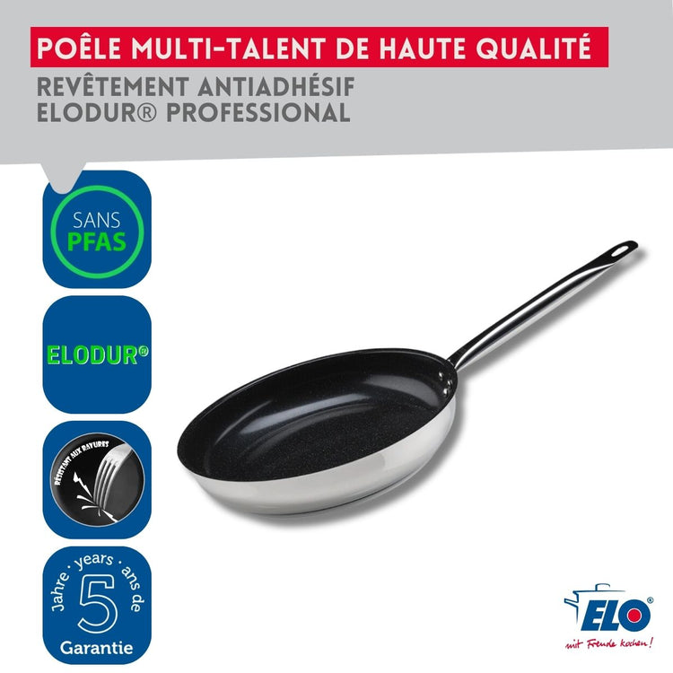 Set Poêle de cuisson avec revêtement céramique sans PFAS et couvercle de cuisson en verre 32 cm Profi Therm Platinum Elo
