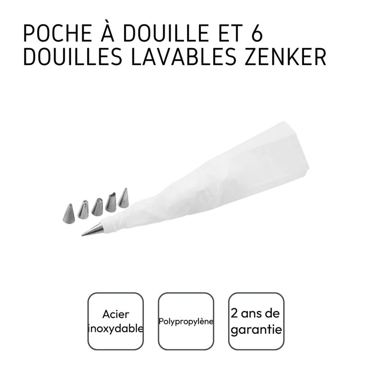 Poche à douille et 6 embouts de décoration en inox Zenker