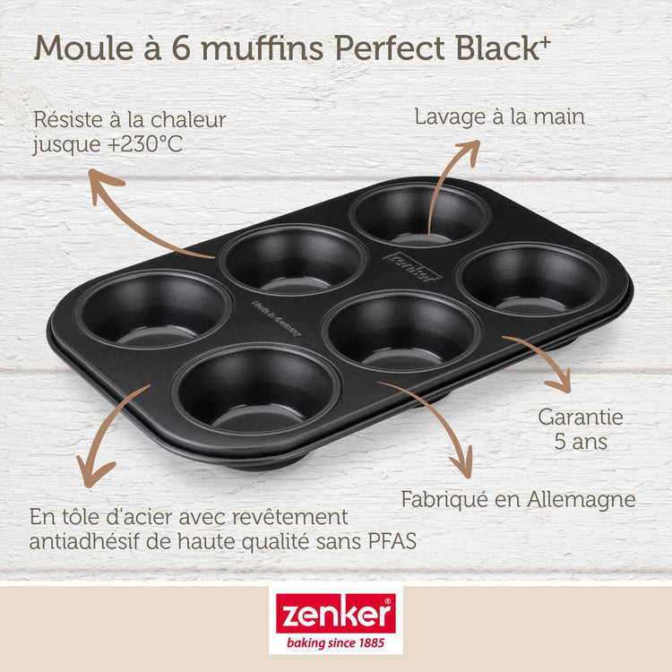 Moule à muffins 6 empreintes 28 x 19 cm Zenker Perfect Black +