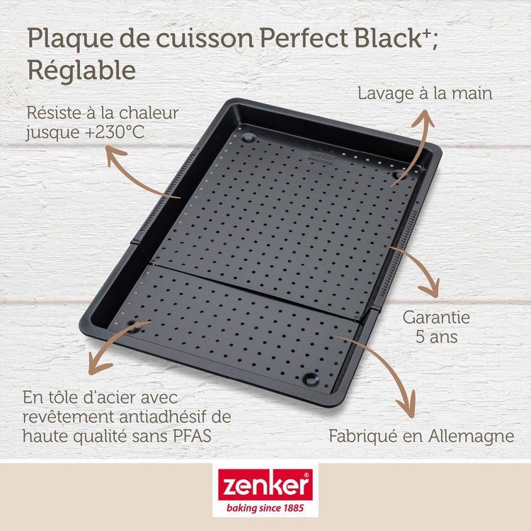 Plaque de cuisson four extensible et perforée de 37 à 52 cm Zenker Perfect Black +
