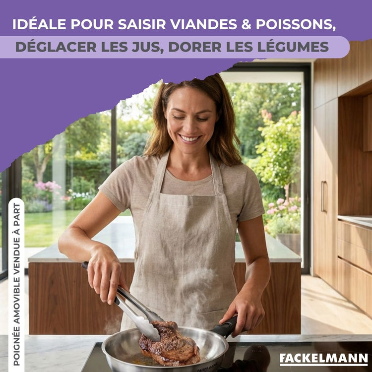 Poêle 28 cm en inox manche amovible Fackelmann InoGrip