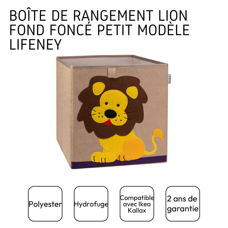 Boîte de rangement "lion" sur fond foncé , compatible avec l'étagère IKEA KALLAX Lifeney