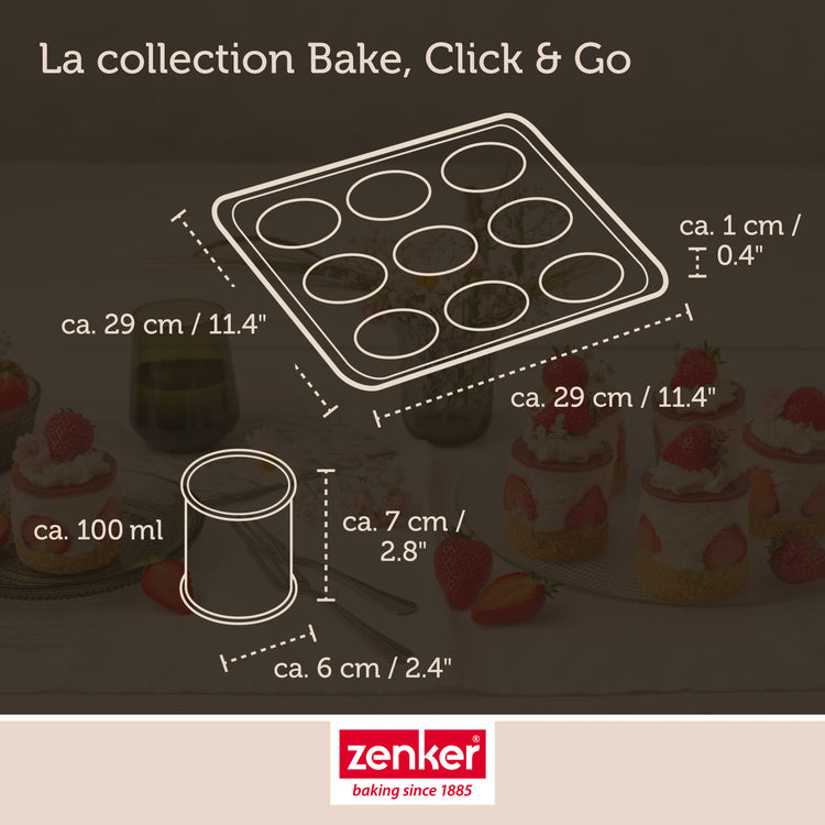 Ensemble de 2 Moules à gâteaux individuels 9 empreintes avec couvercle 29 x 29 cm Zenker Bake Click and Go