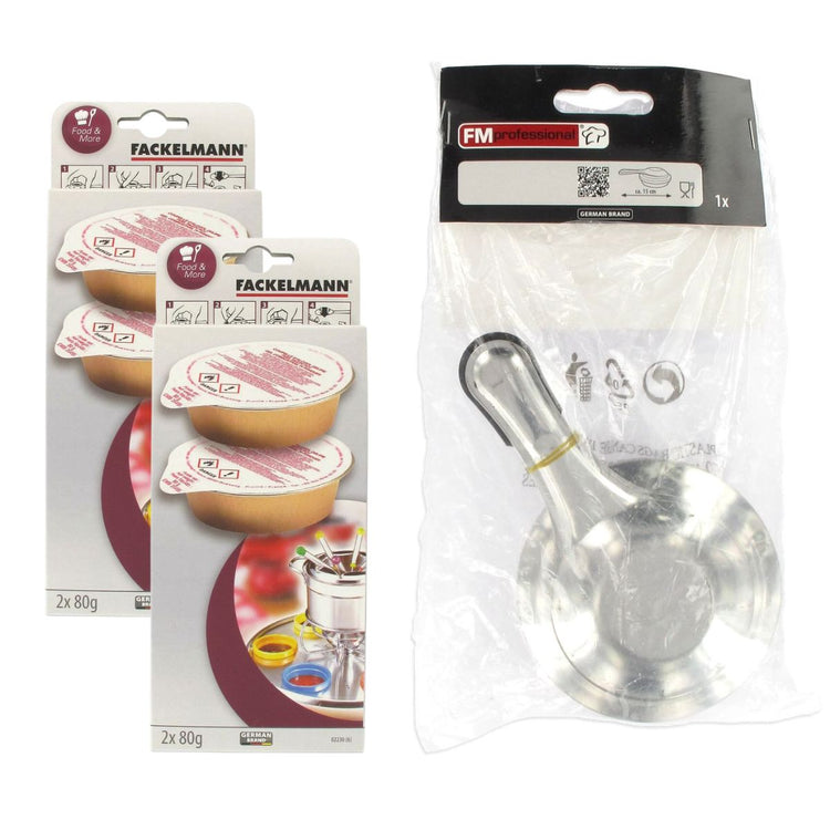 Brûleur à alcool et 4 coupelles d'alcool gélifié Fackelmann