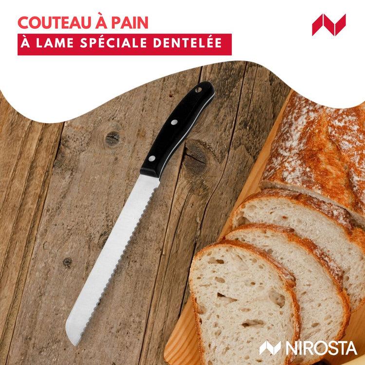 Ensemble de 4 couteaux 22 à 33 cm Nirosta Fit et 1 support mural magnétique