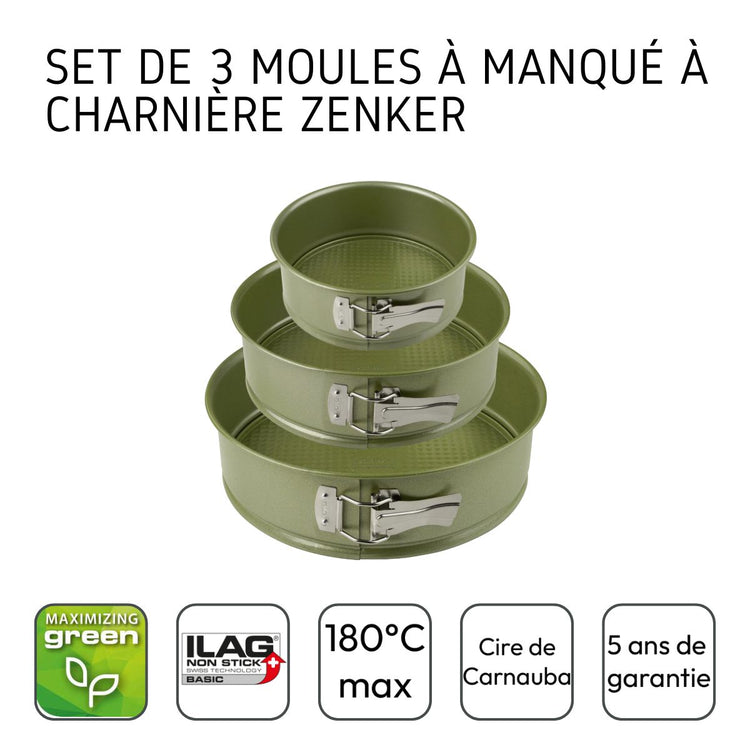 Set de 3 moules à manqué à charnière 20 cm 24 cm et 26 cm Zenker Green Vision
