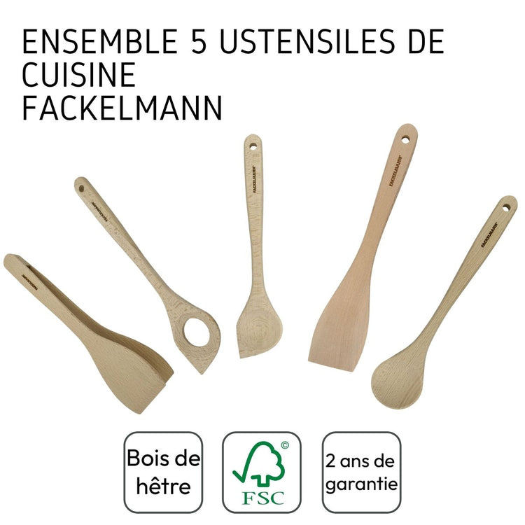 Ensemble de pince, spatule et cuillères en bois FSC Fackelmann Eco Friendly