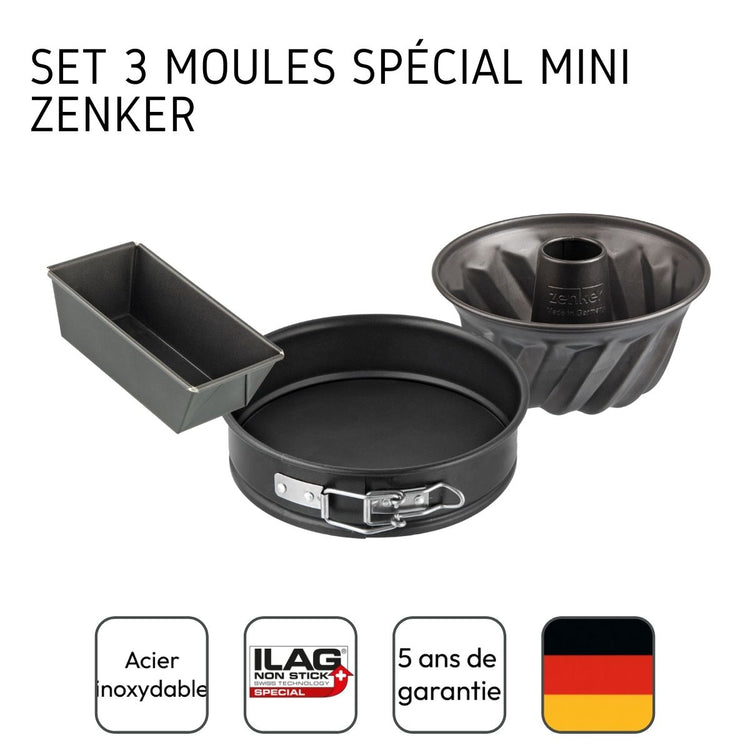 Set de 3 mini moules à cake, charnière et kouglof Zenker Spécial Mini