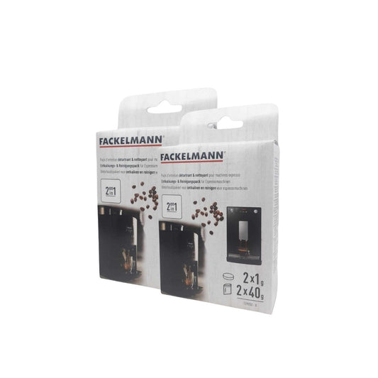 Ensemble de 2 Packs entretien détartrant et nettoyage pour machine à expresso Fackelmann Petit Déjeuner