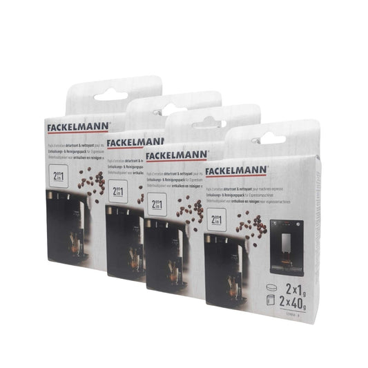 Ensemble de 4 Packs entretien détartrant et nettoyage pour machine à expresso Fackelmann Petit Déjeuner