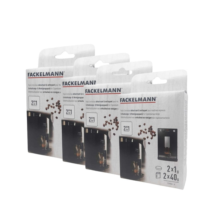 Ensemble de 4 Packs entretien détartrant et nettoyage pour machine à expresso Fackelmann Petit Déjeuner