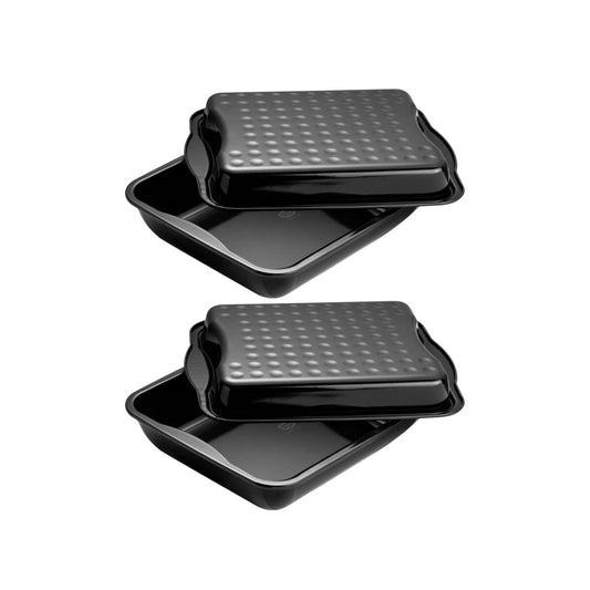 Ensemble de 2 Plats à four avec couvercle en acier émaillé 42 x 34 cm Dr. Oetker Back-Idee Kreativ