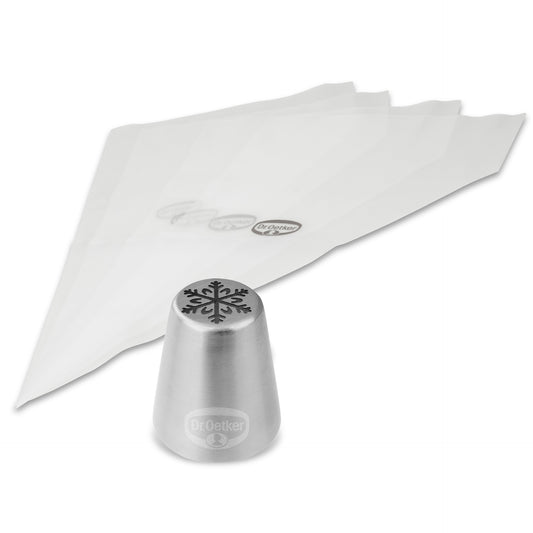 Lot de 4 poches à douille et embout flocon de neige en inox Dr.Oetker Baker Edition