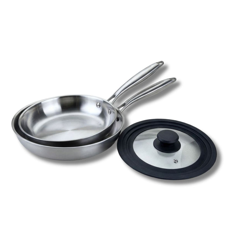 Set de 2 poêles de cuisson 24/28 cm en acier inoxydable avec 1 couvert Fackelmann Vita3