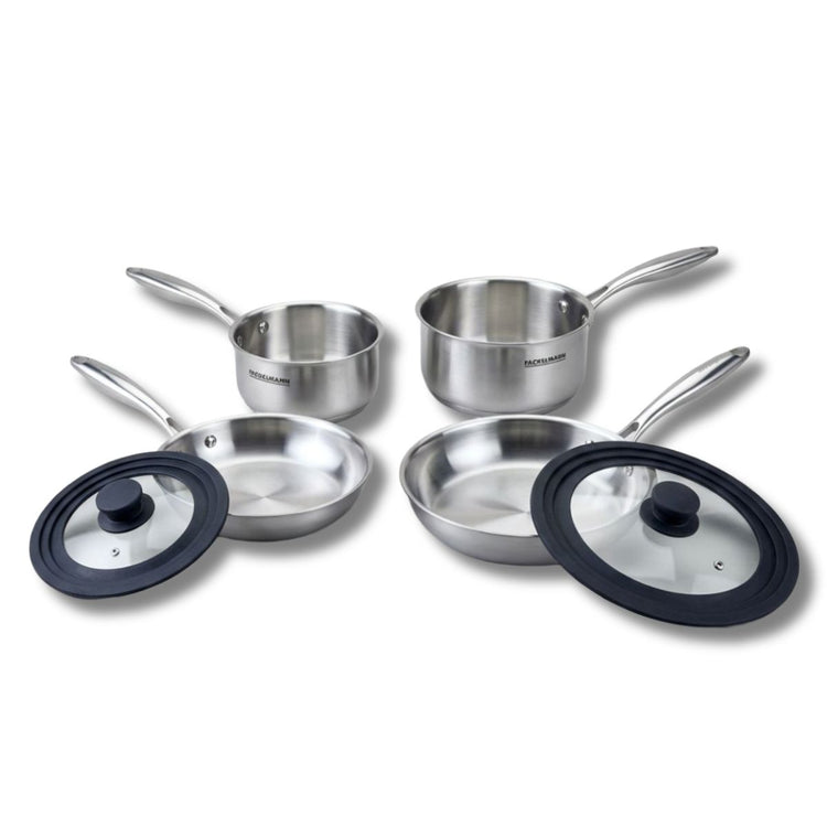 Batterie de cuisine avec 2 casseroles 14/18 cm et 2 poêles 20/24 cm avec 2 ustensiles de cuisine sans PFAS Fackelmann Vita3