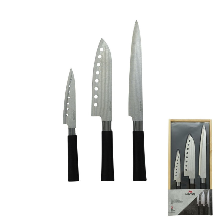 Coffret de 3 couteaux style Japonais en acier Santoku, Gyuto et Honesuki