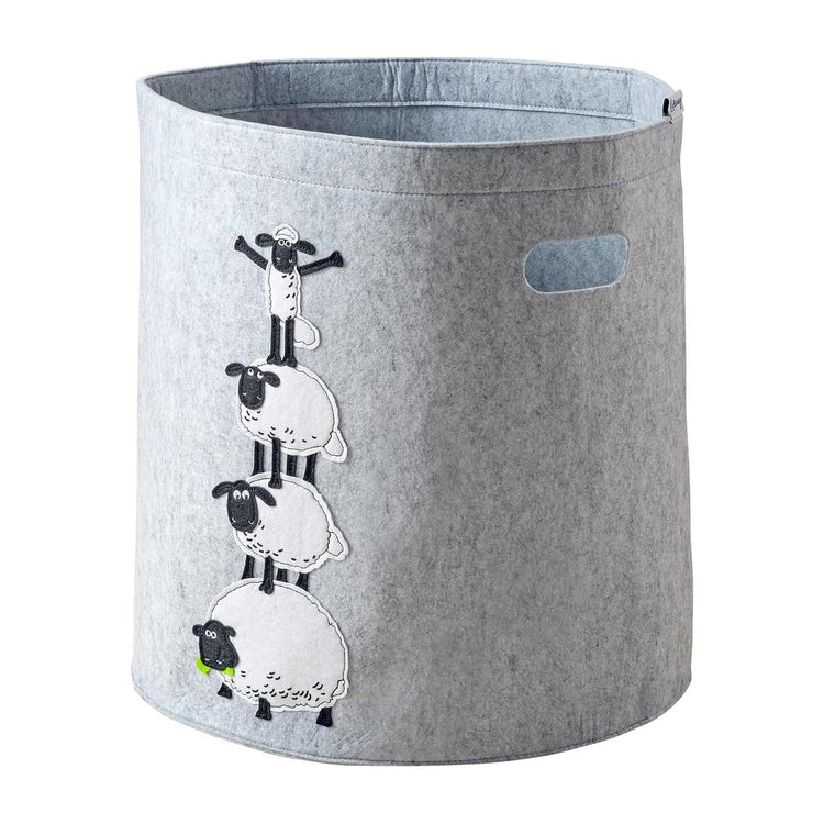 Panier à linge sale gris en feutre motif 4 moutons Lifeney Shaun le mouton