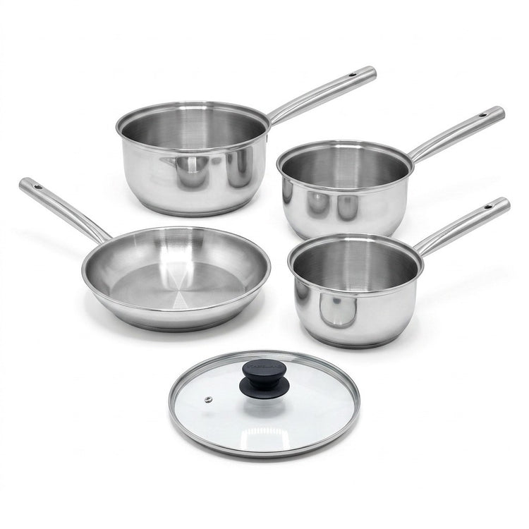 Lot de 3 casseroles 18/20/22 cm et poêle en inox 24 cm avec couvercle Fackelmann Rhona