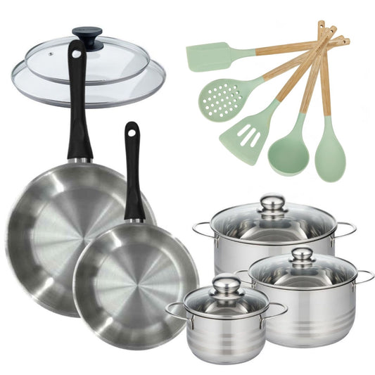 Lot Faitouts 16/20/24 cm et Poêles 24/28 cm Fackelmann Généva avec 5 ustensiles