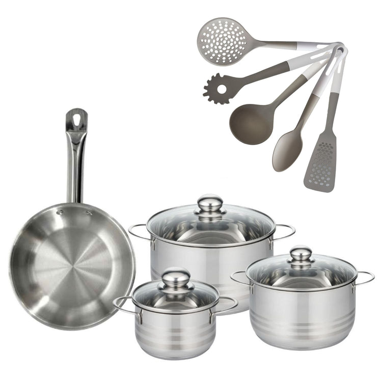 Lot Poêle 24cm & 3 Faitouts 16/20/24cm Fackelmann Etherna avec 5 ustensiles Fackelmann