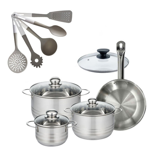 Lot Poêle 24cm Fackelmann Etherna & Faitouts 16/20/24cm avec 5 ustensiles de cuisine