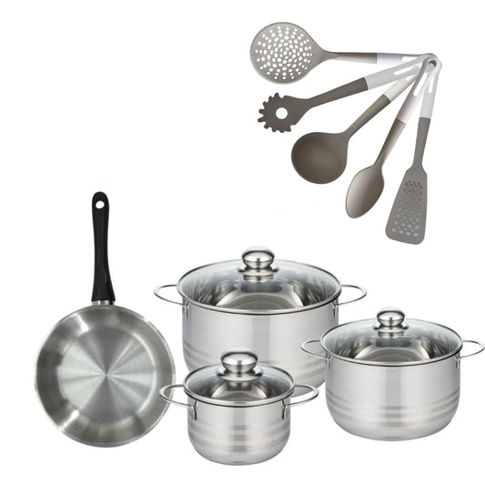 Lot 1 Poêle 20cm & 3 Faitouts 16/20/24cm Fackelmann Geneva avec 5 ustensiles